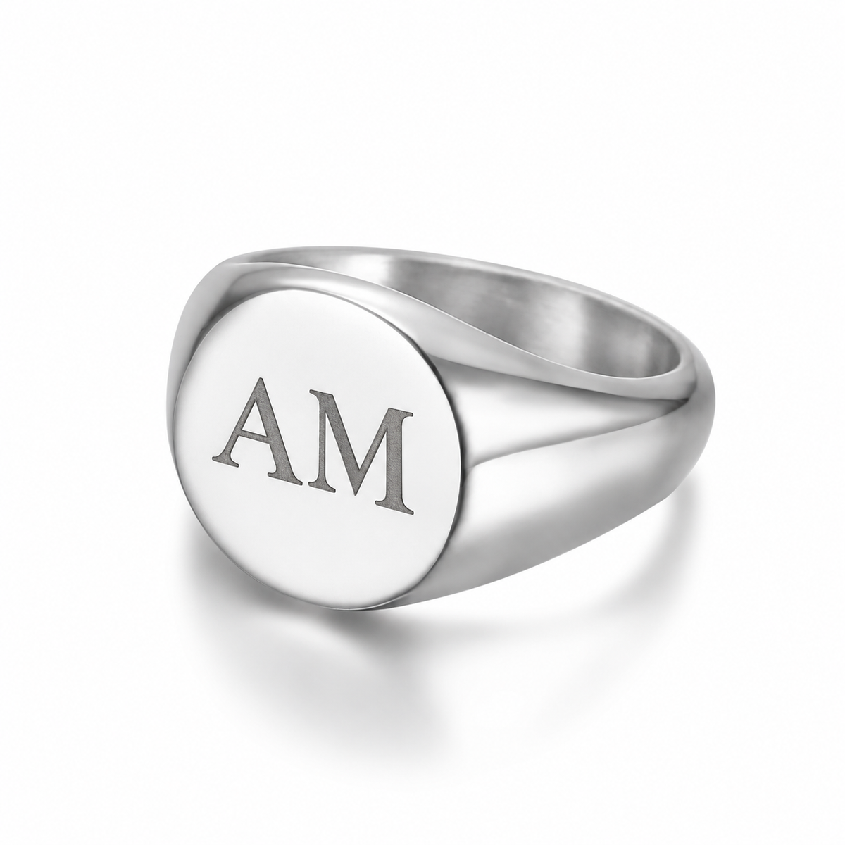 Anillo Atlas plateado personalizado con iniciales AM
