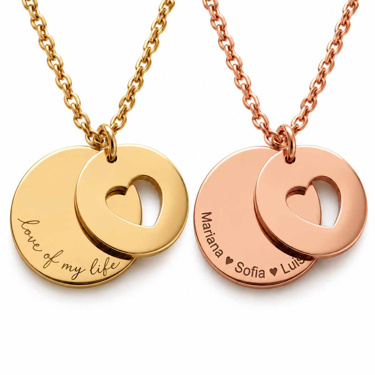 Collar Verona dorado love of my life y oro rosa Mariana Sofia Luis con fondo blanco